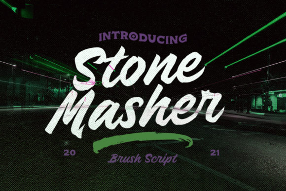 Stone Masher: A Retro Brushed Script Font for Handmade Labels, Invitations, and Branding